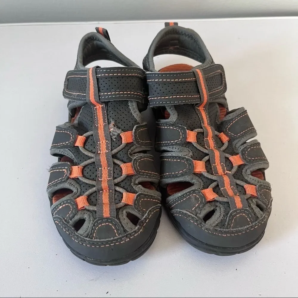 Boys Closed Toe Outdoor Hiking Adjustable Sandals Grey Orange 11